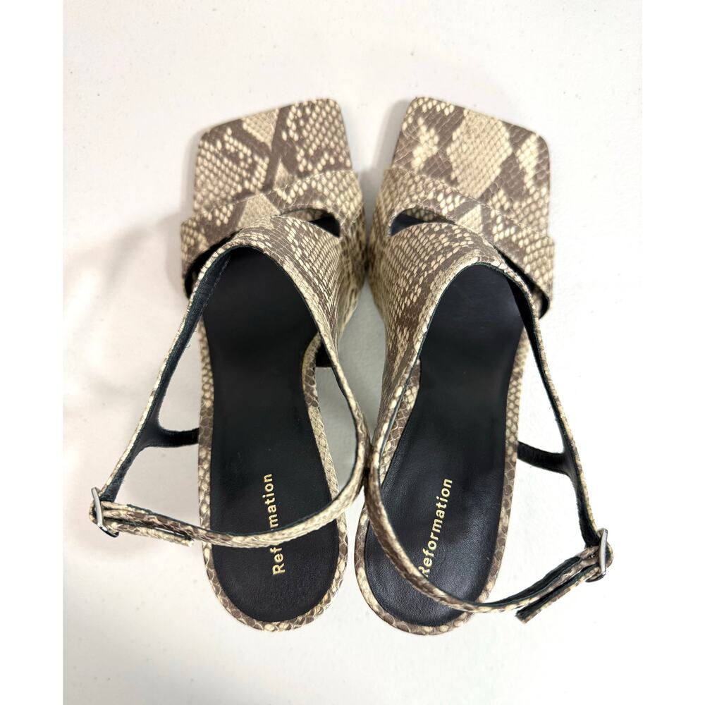 Reformation Square Toe Slingback Heels Tan Snake Print US 10 — NWOB - Picture 7 of 13